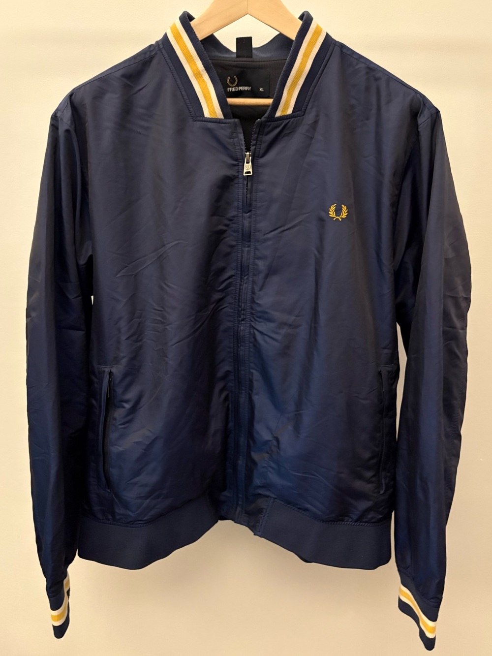 Fred Perry Collegiate Track Jacket Nylon Navy Blue with Gold/White Edging XL